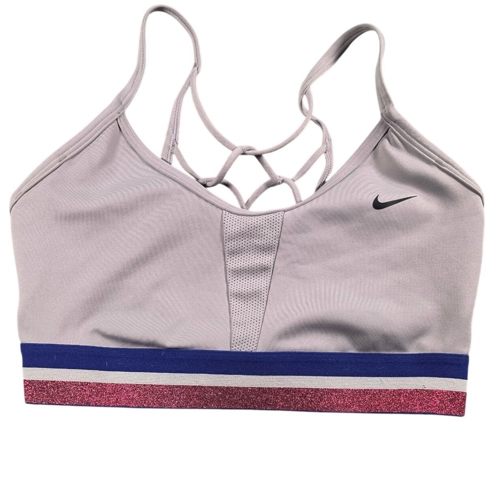 Athleisure Strappy Sports Bra Gray Womens Medium Nike Dri-FIT Yoga Gym
